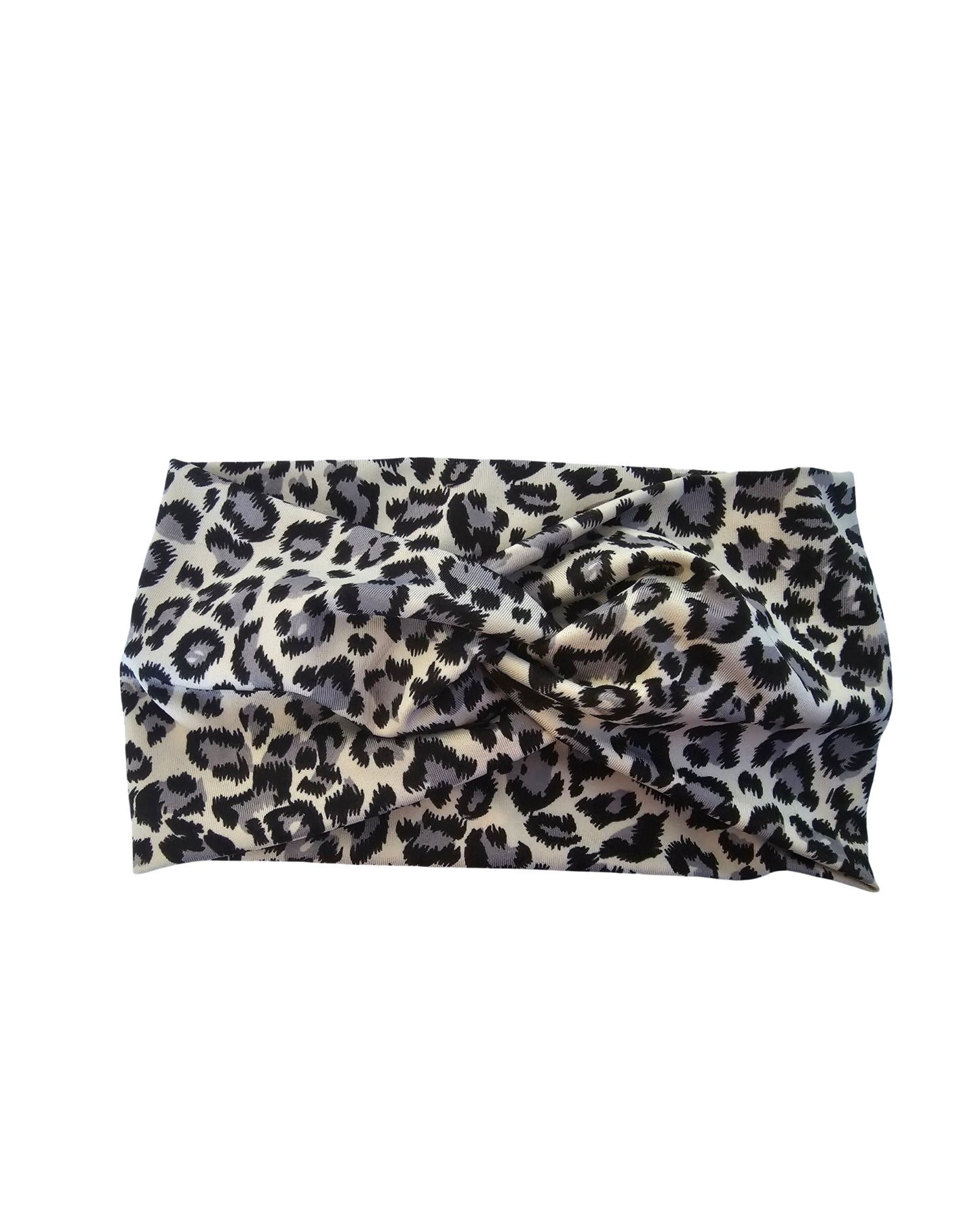 Leopard print headband on a white background