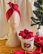 Red Christmas Accessory Bundle | Wire Headwrap, Bow & Scrunchie | Issymae Creations