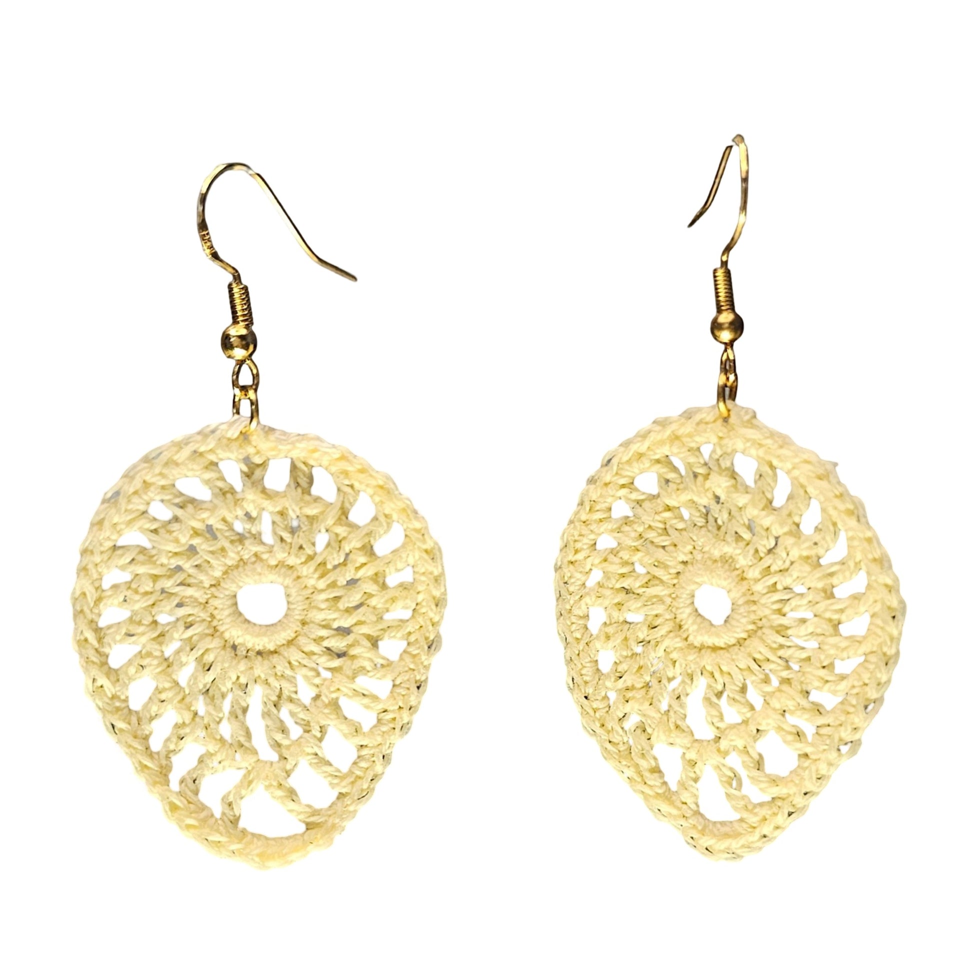 Crochet Earrings with Gold Fittings on white background