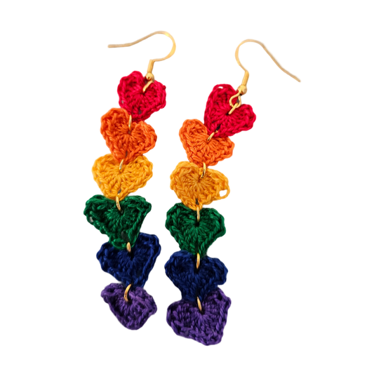 Rainbow Hearts Crochet Earring