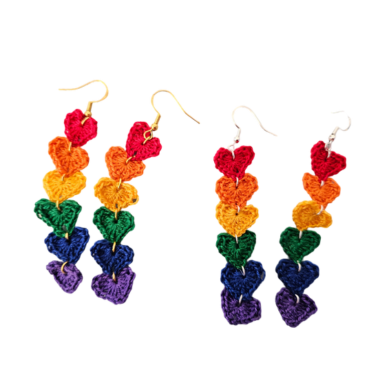 Rainbow Hearts Crochet Earring