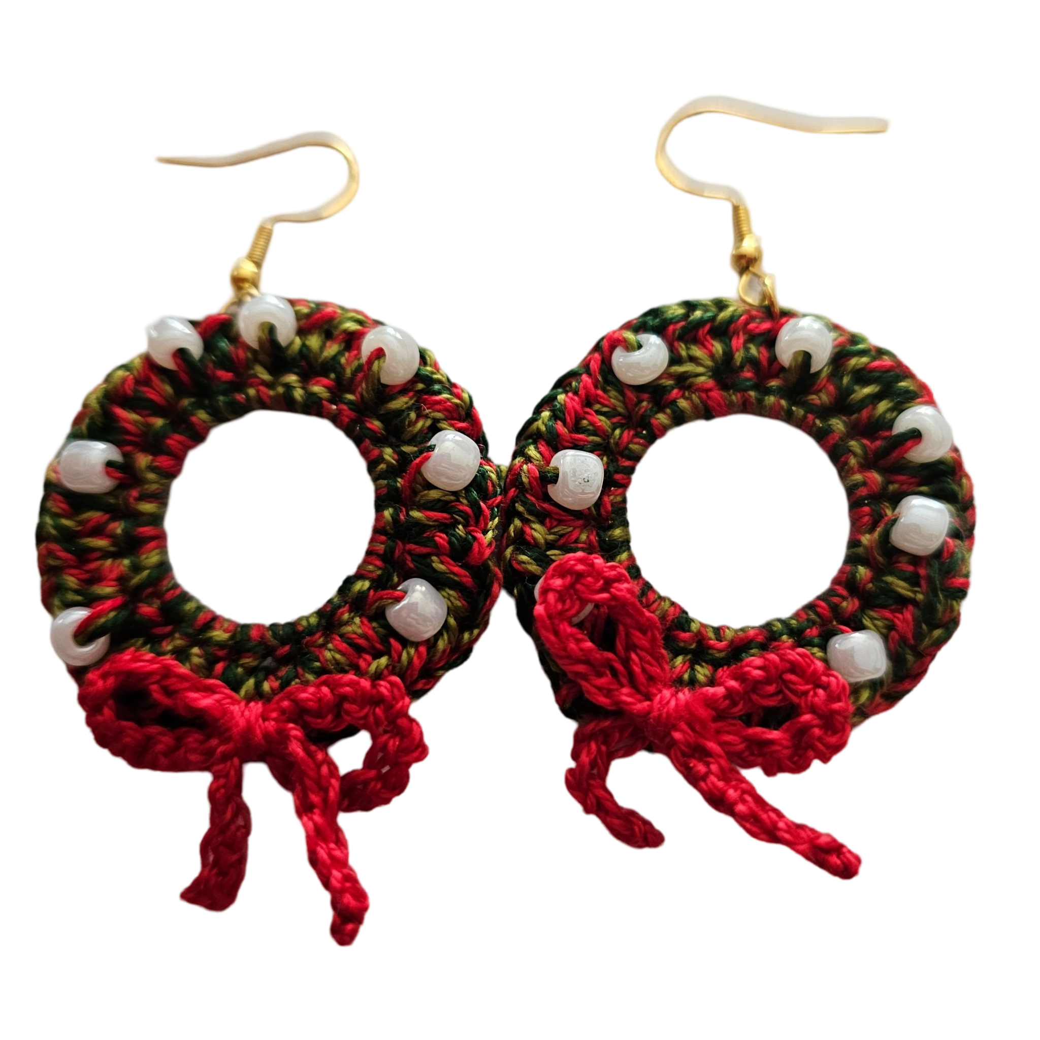 Christmas Crochet Earrings - Gold Wreath