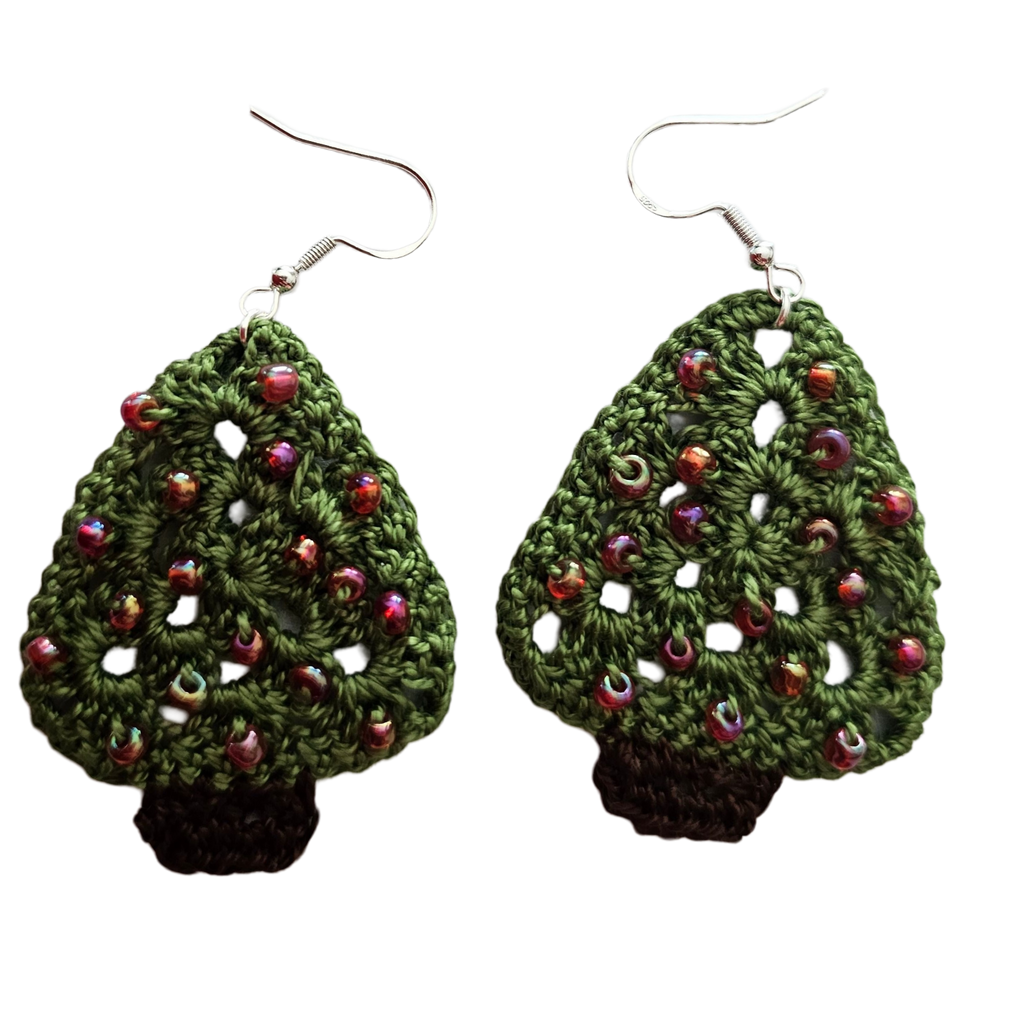 Christmas Crochet Earrings - Silver Trees