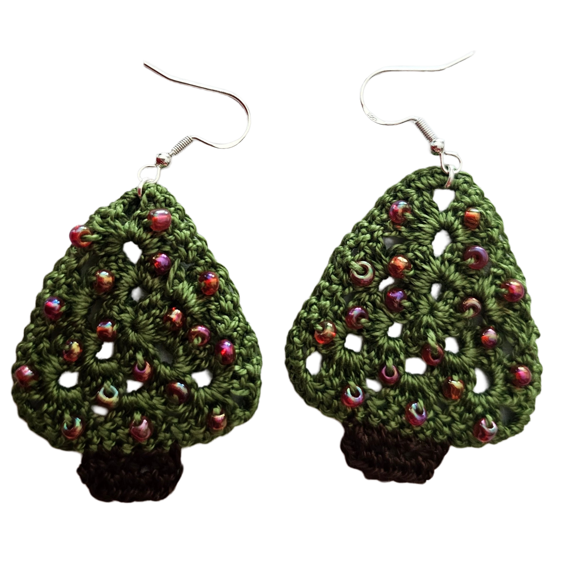 Christmas Crochet Earrings - Silver Trees