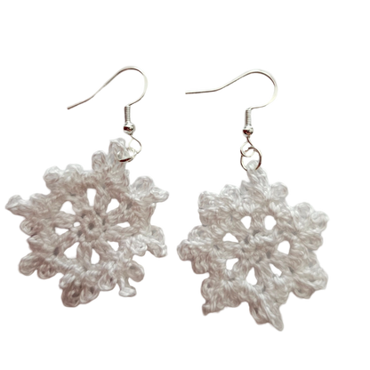 Christmas Crochet Earrings -  Silver -Snow Flakes