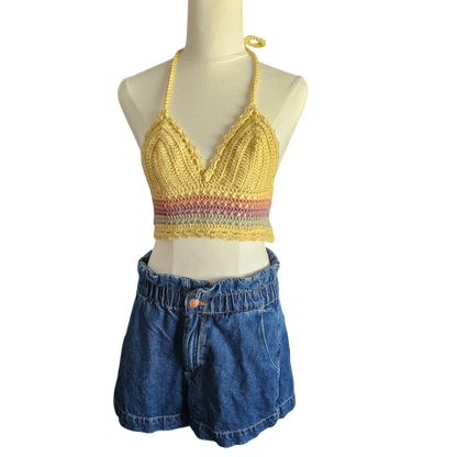 Crochet Top - Yellow lace Front View