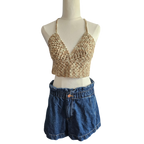 Crochet Top - Tan/Cream Front View