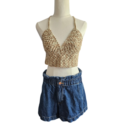 Crochet Top - Tan/Cream Front View