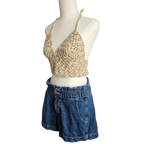 Crochet Top - Medium Tan/Cream Side View