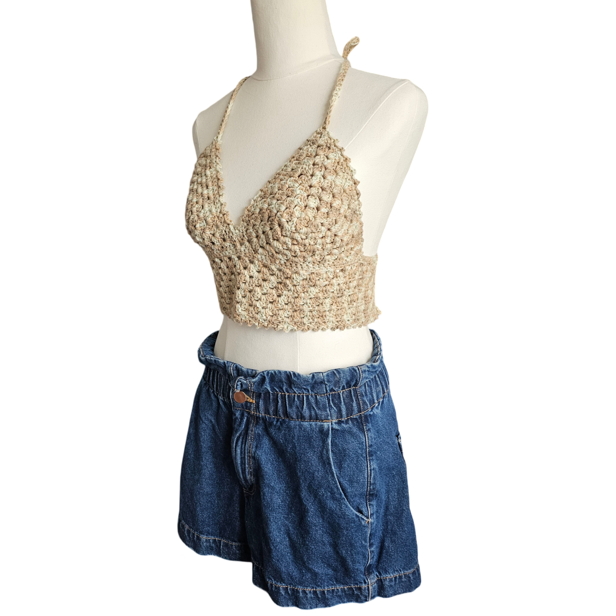 Crochet Top - Medium Tan/Cream Side View