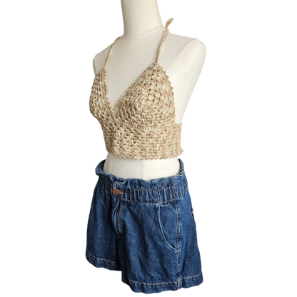 Crochet Top - Medium Tan/Cream Side View