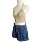 Crochet Top - Medium Tan/Cream Side View