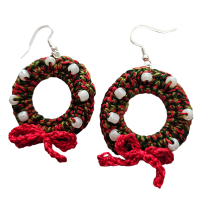 Christmas Crochet Earrings - Silver Wreath