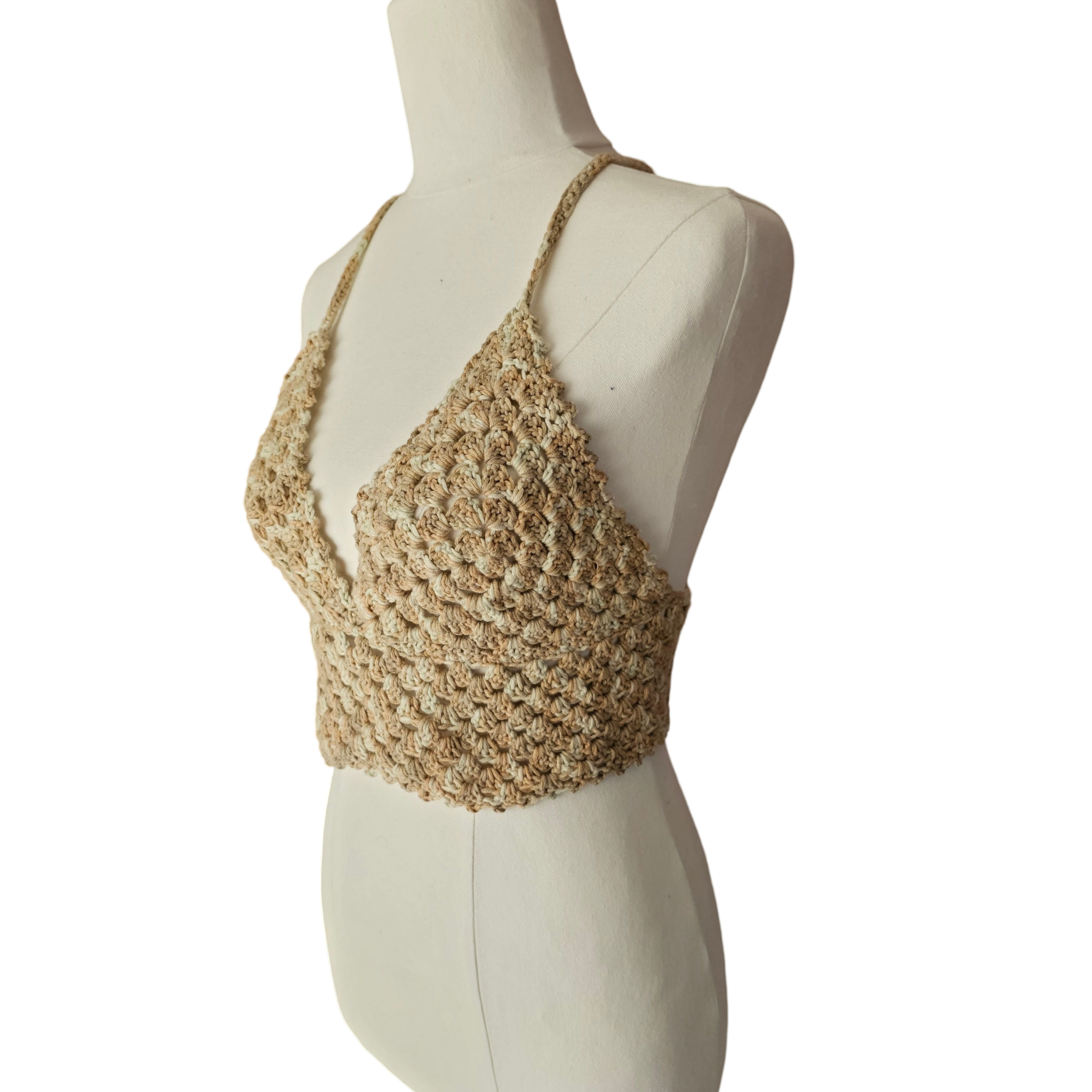 Crochet Top - Tan/Cream Side View