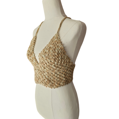 Crochet Top - Tan/Cream Side View