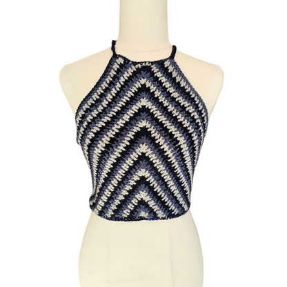 Crochet Top - Blue V Top Front View