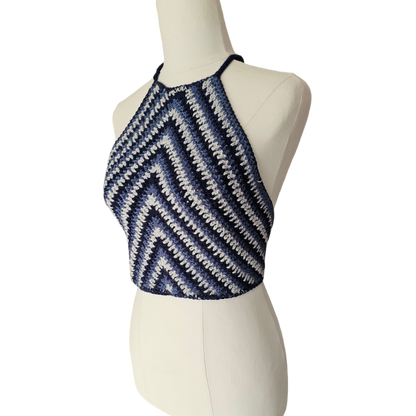 Crochet Top - Blue V Top Side View