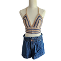 Crochet Top - Beige/Navy Front View